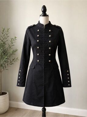 Frida G London Black Military Gothic Longline Jacket Coat Size 10